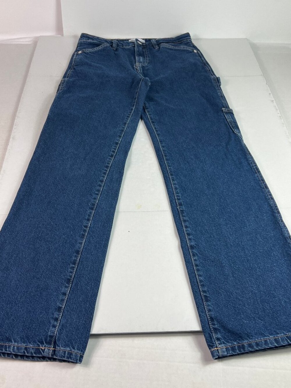 Zara Jeans Women's 29x30* Mid Rise Straight Cargo Blue Faded Cotton Denim Tag 4
